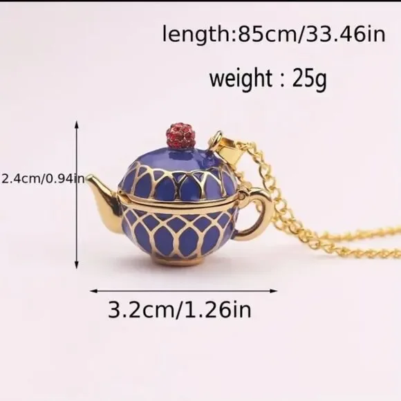 Blue and Gold Teapot  Charm Necklace - Alice in Wonderland - Picture 2 of 5